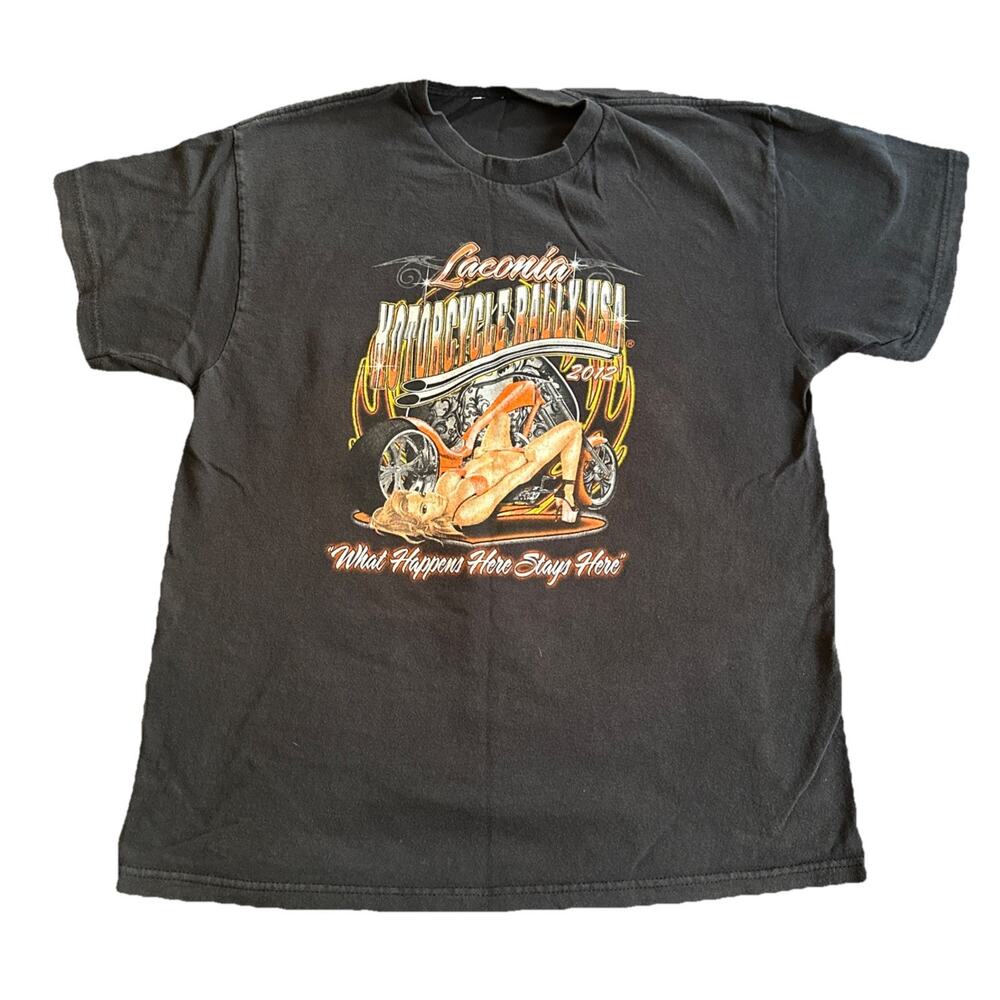 Laconia 2012 Motorcycle Rally Mens Large Shirt Biker Race Front Back Graphic